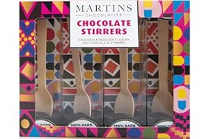 MARTINS CHOCOLATIER Martin's Chocolatier Lot de 2 agitateurs à chocolat chaud 100 % chocolat noir | Cuillères à chocolat chaud avec guimauves | Boisson au chocolat aromatisée | Coffret cadeau chocolat belge