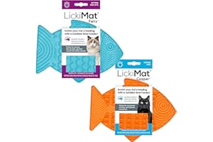 Lickimat Casper & Felix Futterspender für Katzen in Fischform, langsames Fressen für Katzen gegen Langeweile und Angstreduzierung, Leckerli und Angstreduzierung (Orange & Türkis, Casper & Felix)