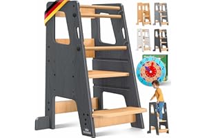‎KIDIZ KIDIZ® Learning Tower for Children from 1 Year Including Learning Clock | 3-Level Height-Adjustable Step Stool Made of Pine Wood | Playful Motor Skills Promote Montessori Learning Tower Maximum Load