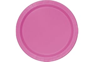 UNIQUE Hot Pink Solid Round Paper Dessert Plates (17cm) 20 Count - Vibrant Paper Plates for Parties and Events, Perfect for Appetizers, Snacks, and Desserts