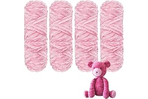 YCFAN Crochet Yarn Chunky Yarn for Crochet,Chunky Wool for Knitting 100g Balls x 4 Chenille Yarn,Wool for Crochet Kits for Beginners Adults for Handmade Crafts Hats Blankets Scarves(4, Pink)