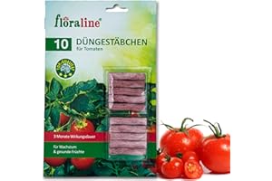 floraline® | 10x Tomaten - Düngestäbchen | Tomatendünger für bis zu 3 Monate hohe Ernten und schmackhafte Früchte pro Stäbchen | Schonende & kinderleichte Anwendung