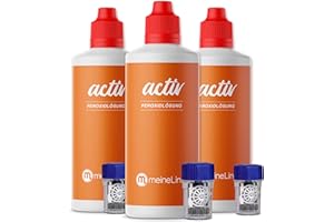 ‎MEINELINSE meineLinse activ Peroxide Solution 3 x 360 ml + 3 Containers - for Gentle Cleaning Soft and Dimensionally Stable Contact Lenses - Preservative-Free (3 x 360 ml + 3 Containers)