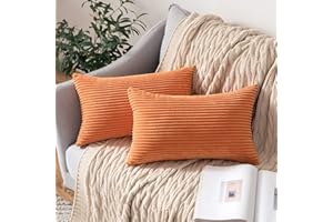 MIULEE Funda Cojines para Sofá Funda de Almohada de Corduroy Súper Suave Cojin de Pana a Rayas Decoración Moderna para Sofá Silla Cama Sala de Estar Dormitorio 30x50 cm 2 Piezas Naranja