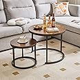 IBUYKE Round Nesting Table, Removable Set of 2 Coffee Tables, Stacking Sofa Side Table End Table, for Living Room, Bedroom, Office, Balcony, Apartment, Rustic Brown TMJ062H