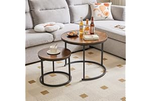 IBUYKE TMJ062H Okrągły stolik do lęgowania, zdejmowany, zestaw 2 stolików kawowych, stolik pomocniczy, do salonu, sypialni, biura, na balkon, mieszkanie, rustykalny brązowy