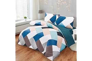 BESCH Juego de Funda Nordica Estampada 4 Piezas de Microfibra para Cama de 150 - Funda Edredon 220x240 cm, Bajera 150x200+30 cm y 2 Fundas Almohada 50x90 cm (Patron)