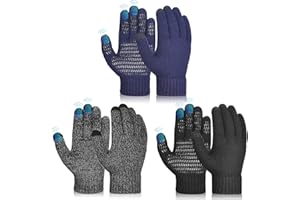 AOTOW Gants D'écran Tactile Pour Enfants D'hiver : 3PCS Lot De Gants Tricotés Coupe-vent Pour Garçon Et Fille Noir/Bleu/Gris De 4 à 10 Ans Mitaines Chaude Pour Sports De Plein Air, Course à Pied, Randonnée