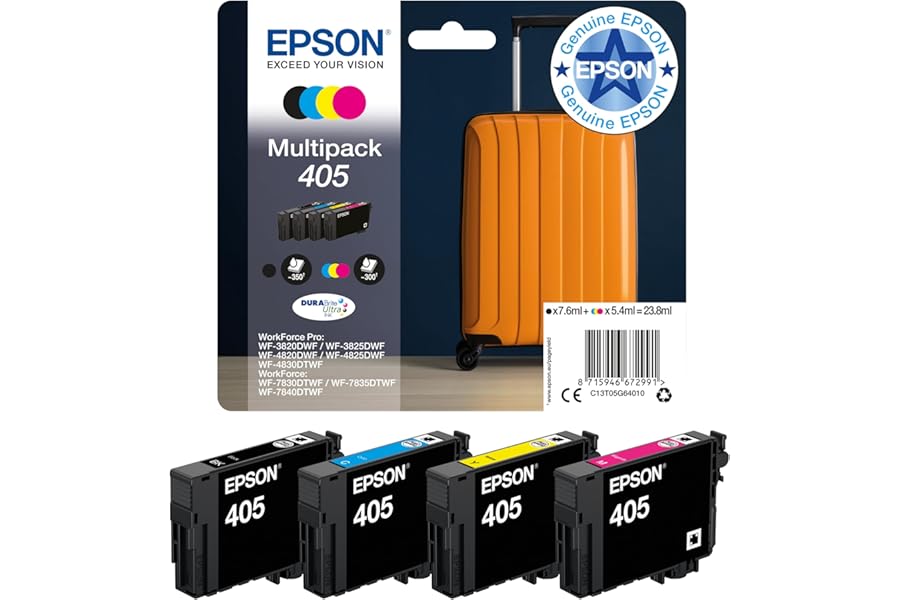Epson 405 Suitcase Genuine Multipack, 4-colours Ink Cartridges, DURABrite Ultra Ink