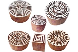 Royal Kraft Tessuto Stampa Blocco Elegante Swirl Tondo Forma Legno Timbri (Set di 6)