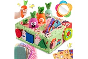 Hollyhi Baby Tissue Box Plush Carrot Toy: Montessori Sensory Toys for 1 2 3 Year Old, Rattles Spinner Mirror Squeaker Textures Crinkle, Toddlers Boys Girls Age 6 7 8 9-12-18-24 Months Birthday Gift