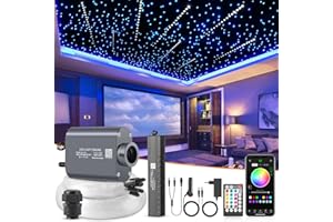 SUNKENET Meteor 16W fibra óptica led, luces de fibra óptica con modo Bluetooth/Remoto/Música, Cable de fibra 450pcs*0.75mm*3m+kit de estrella fugaz para techo de coche