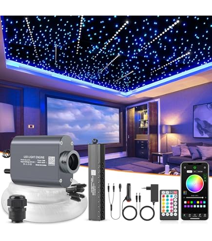 Cocoarm Led-sterrenhemel glasvezel 16 W RGB LED glasvezel licht ster plafond kit sterrenhemel vezel licht installatieset met afstandsbediening en 150