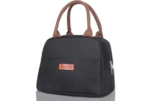 Figarge Sac Isotherme à Repas Portable Lunch Bag Sac à Dos Déjeuner Waterproof avec Feuille d'Aluminium Isolée, Sac à Main Pliable pour Femme, Homme, Enfant au Bureau et à l’École (Noir)