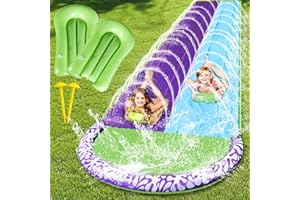 HLAYSHING Water Slide Mat,15.7ft/480cm Slip Slide With 2 Bodyboards,Summer Lawn Slide,Inflatable Water Slides,Double Lane Slip and Slide Water Slide for Kids Adults Outdoor Water Play Activities