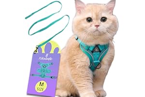 TIKXLAFE Harnais réglable Anti-éclatement pour Chat avec Laisse,Harnais de Chat avec Plomb, Plomb de Chats de 150 cm avec Harnais Le Plomb de Chats réglables en Polyester, Fuite pour Les Chatons (M-Bleu lac)