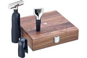 WMF Baric Wein Sommelier Set 3-teilig, Korkenzieher Set, Wein Zubehör, Folienschneider, Flaschenverschluss, in Walnussholzbox, schwarz