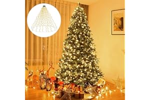 TNMOO 400LED Luces Arbol Navidad con Anillo, 2m x 16 Cadena de Luces con 8 Modos, IP65 Impermeable Luz Navidad Arbol Exterior Interior para Decoración, Temporizador, Blanco Cálido