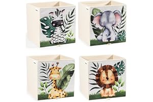Gadgy Aufbewahrungsbox Kinder - Aufbewahrungsbox Kinderzimmer 4er Set - Kompatibel mit Kallax Boxen Kinder - Aufbewahrungsboxen Kinder faltbar 33x33x33 cm - Boxen Kinderzimmer Aufbewahrung Tiermotiv