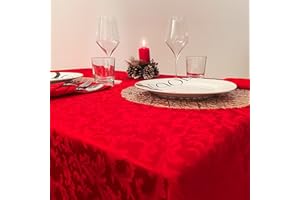 GIOVANNI DOLCINOTTI MADE IN ITALY Giovanni Dolcinotti | Tovaglia Rettangolare Antimacchia Natalizia 140x220 cm Jacquard Damascata - 6 Posti - 100% Made in Italy - Decorazione Natale