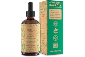 SOENA BIO HAARÖL ROSMARIN+9 Bio Wachstumsöle [Für Haarstärkung & Haarwachstum] Mit 10 BIO-Ölen: • Arganöl • Rosmarinöl • Rizinusöl • Lavendelöl uvm. [100% Naturlich] Frei von Zusatzstoffen - Made in Germany