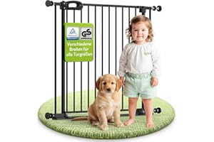 Bomi Treppenschutzgitter Merle Flatstep, Breite 87-95 cm | Türschutzgitter ohne Bohren, stabile Kindersicherung für Kind & Hund, TÜV geprüftes Hundegitter, Türgitter, Treppengitter, Metall Schwarz