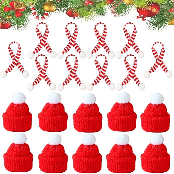 Set 30 Mini Cappelli E Sciarpe Natalizi A Maglia - Ornamenti Per Albero, Decorazioni Fai Da Te, 3 Stili