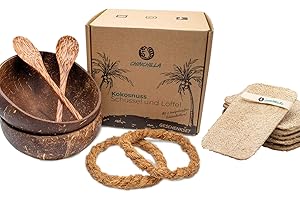 Chinchilla 2er-Set Kokosnuss Schalen + 1 Luffa Schwamm | Natürliche Schalen aus Kokosnuss | nachhaltiger Küchenschwamm aus Luffa Gurke | waschbar & wiederverwendbar | Nachhaltig & Vegan, CC-1016-2