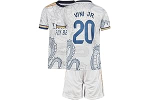 Tayveird Madrid, Ronaldo, Vini Jr, Arda Guler, Maillot Enfant Dragon Football Blanc foncé, Conception spéciale, Football, édition limitée, livré avec Un Short. (Tailles Enfants 4-13 Ans)