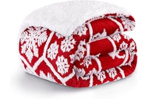 PanxHome Couverture Plaid Polaire 130x160 cm, 520GSM Couverture Polaire Motifs de Noël, Douce Et Chaude, Couverture Sherpa, Couverture de Noël pour (Rouge)