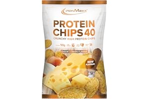 IronMaxx Patatas fritas Proteicas 40 - queso y cebolla 1 x 50g| patatas fritas asadas ricas en proteínas, bajo contenido en c