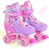 2PM SPORTS Girls Adjustable 4 Wheel Roller Skates for Kids Beginners | 4 sizes adjustable, ABEC-7 bearings, 82A PU wheels, al