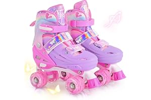 2PM SPORTS Pattini a 4 Ruote Regolabili Rosa Blue per Ragazze Principianti Bambini per interno e esterno