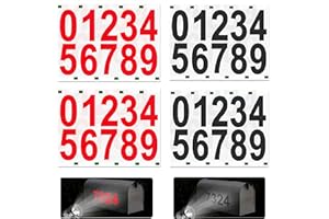 HIQU AND HIST 4 sztuki odblaskowych naklejek z numerami 0-9,54 x 97 mm, wodoodporne, samoprzylepne, winylowe, zestaw do skrzynki pocztowej, tabliczek, okien, drzwi, samochodów, numeru adresu (2 czarne, 2 czerwone)