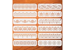 ORIGACH 12 pièces de pochoir de bordures de fleurs PET Pochoir de bordures de mandalas ornés pour la peinture - 30x7.6cm Template de dessin de bordures florales pour la peinture sur bois, toile