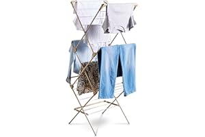 Tower 3 Tier Concertina Clothes Airer, Foldable Indoor & Outdoor Laundry Drying Rack with 26 Rods, 4 Hanger Hooks & Shoe Rack, 19m Drying Space, Easy Close Collapsible Design, Latte