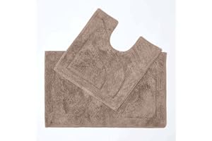 HOMESCAPES Luxury 2 Piece Bath Mat Set 50 x 80 cm and 50 x 55 cm Beige - 100% Cotton Bathroom Mat and Pedestal Mat - Machine washable Bath Rugs in First Class Quality