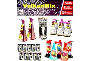 h2i Vulkan Mix | 24 vulcani – 5 colori assortiti | divertimento per feste piccoli e grandi I fuochi d'artificio per bambini e giovani | fuochi d'artificio per tutto l'anno Cat. F1