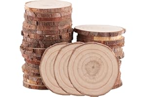 VIDETOL 100 Pcs Natural Wood Slices, 6-7cm Diameter Unfinished Round Log Slices kit, No Hole Log Wooden Circles for Arts, Christmas or Wedding Ornaments and DIY Crafts