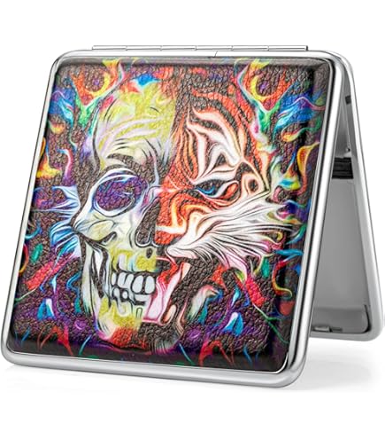 Portasigarette In Metallo Con Teschio | PU Pelle Per 20 Sigarette | Design Unisex Nero - Foto 2