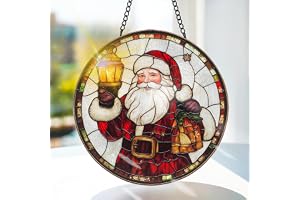 Bimkole JultomtenFönsterhänge I Målat Glas Med Solfångare -Jul Hängande Fönsterdekoration - för Trädgård, Fönster och Dörr, J