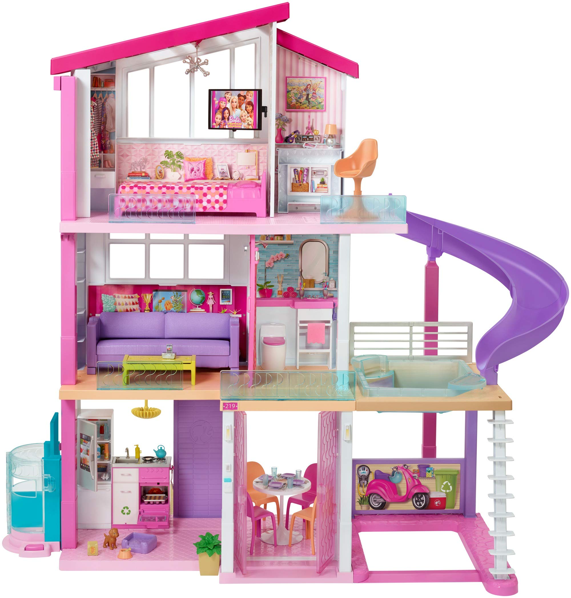 Barbie Casa Dei Sogni Per Bambole Con 8 Stanze Garage Scivolo Piscina Ascensore E Accessori Per Bambini 3 Anni Fhy73 Sgmstore