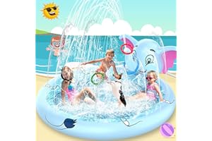 AOLUXLM Toddler toys - Indoor Outdoor 3 in 1 Paddling Pool Game Pool for Kids, Inflatable Splash Pad with Ring Toss, Sprinkler Wading Pool for 4 5 6 7 8+ Year Olds, Water Toys for Garden Yard Beach