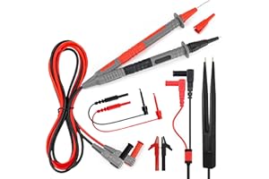 KAIWEETS KET012 Kit de Cables de Prueba multímetro 9 Piezas de Cables de Prueba con Pinzas de cocodrilo, sonda de Prueba, Mini Ganchos, Pinzas, Cat III 1000V y Cat IV 600V, 10A