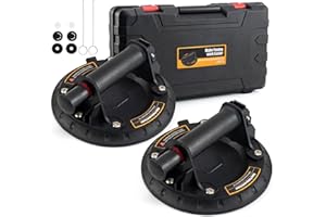WUERQIE Set of 2 8 Inch Vacuum Lifters Glass Suction Lifters with 150 kg Load Capacity for Safe Transport of Tiles, Laminate, Furniture and More, Includes Tool Box