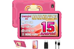 JUEDUR Android 15 Niños Tablet 10 Pulgadas Gemini AI, 30GB RAM+128GB ROM, Control Parental, 8000 mAh, 8-Core, 5MP+8MP, 5G Wifi6, Protective Antichoque Eva Estuche Protector + Soporte giratorio de 360°(Roja)