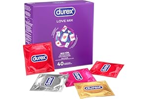 ‎DUREX Durex Love Mix Kondome-Mischung – Vielseitige Mixpackung mit 5 verschiedenen Kondom-Sorten zum Ausprobieren – 40 Kondome (1er Pack)