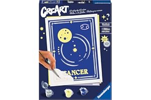 Ravensburger, CreArt Trend D Zodiac: Cancer, Horóscopo, Kit para Pintar por Números Adultos, con Tabla Preimpresa, Pincel, Colores y Accesorios, Juego Creativo para Adultos y Niños 14+ Años