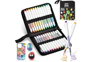 Ohuhu Acrylic Paint Pens, 1.5MM Brush Tips Acrylic Markers 24 Colours High Opacity Waterproof Lightfast Acrylic Pens for Colouring Rock Painting Cards Easter Eggs Wood Ceramic Canvas Glass Paint