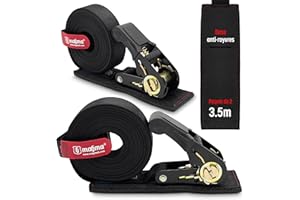 MAGMA Lot de 2 Sangles d'arrimage à cliquet avec Protection Anti-Rayures, 3.5M, tendeur à cliquet, Sangles d'arrimage pour remorque de Camion, Voiture et Moto